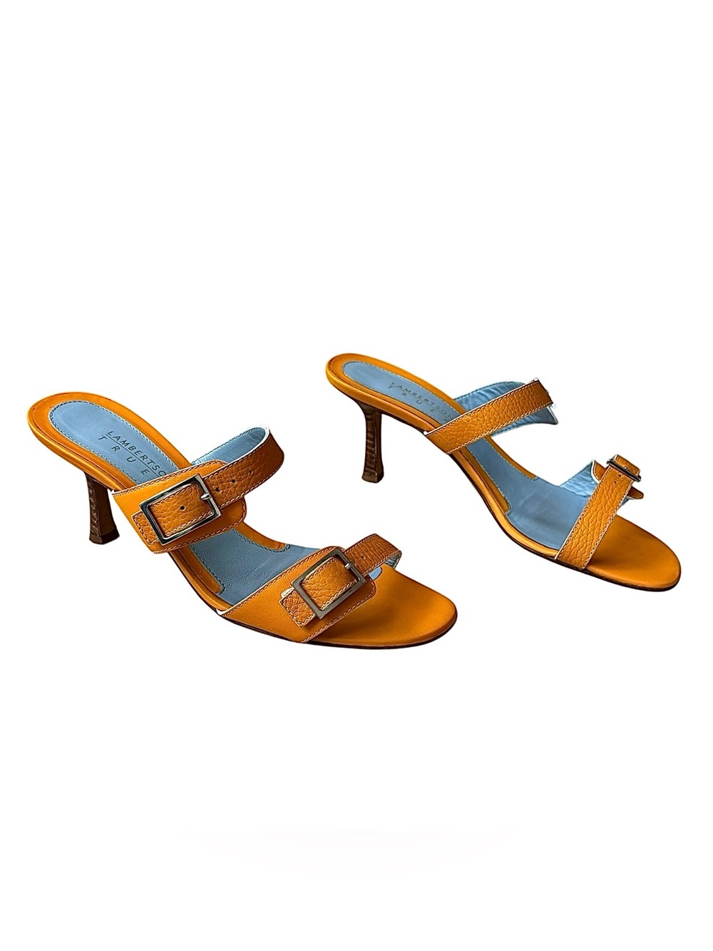 LAMBERTSON TRUEX Marigold Leather Heeled Sandals w/ Buckles - Picture 16 of 16